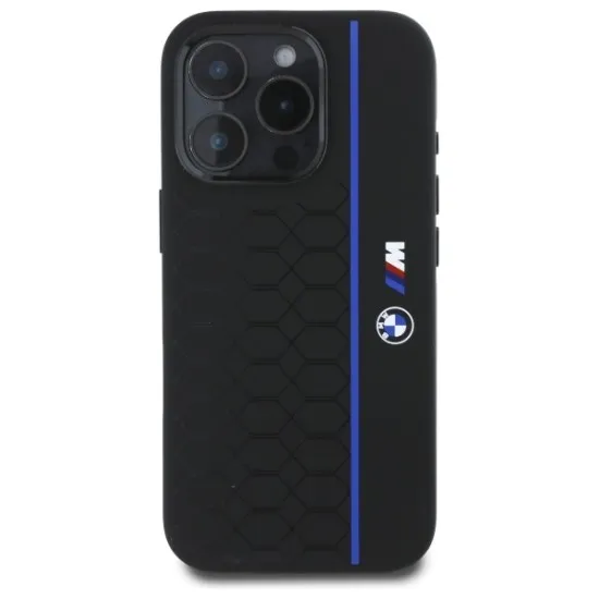 Husa pentru iPhone 16 Pro Max - BMW Hardcase Silicone Hexagon Blue Line MagSafe (BMHMP16X23SHEB) - Black Husa pentru iPhone 16 Pro Max - BMW Hardcase Silicone Hexagon Blue Line MagSafe (BMHMP16X23SHEB) - Black