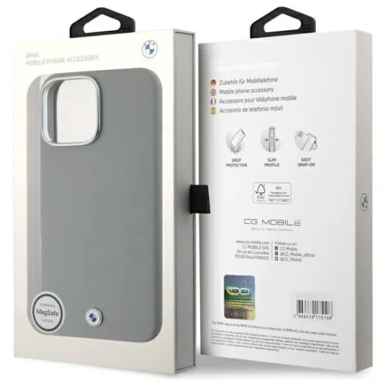 Husa pentru iPhone 16 Pro Max - BMW Leather Sign Full Wrapped Metal MagSafe (BMHMP16X23PUFWG) - Grey