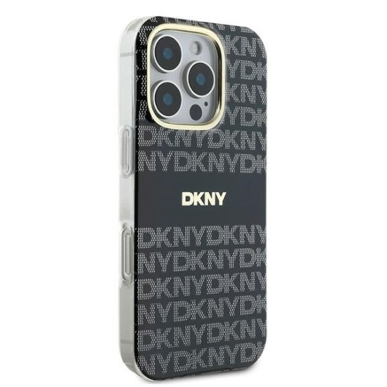 Husa pentru iPhone 16 Pro Max - DKNY Hardcase Repeat Texture Pattern With Stripe (DKHMP16XHRHSEK) - Black