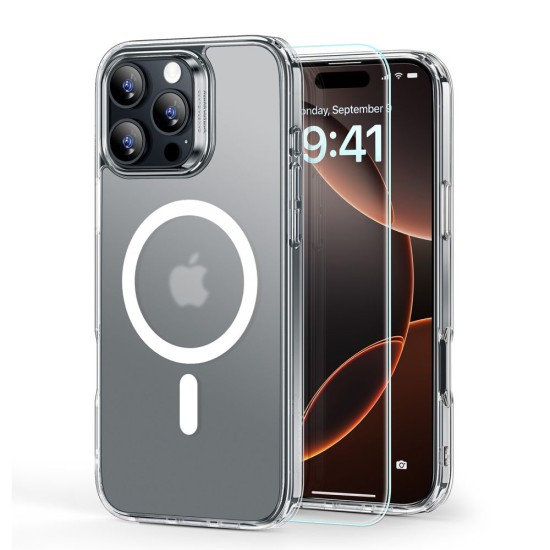 Husa pentru iPhone 16 Pro Max + Folie - ESR Classic Hybrid HaloLock - Frosted Clear