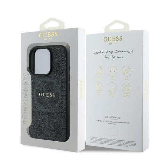 Husa pentru iPhone 16 Pro Max - Guess 4G Ring Classic Logo MagSafe (GUHMP16XG4GFRK) - Black