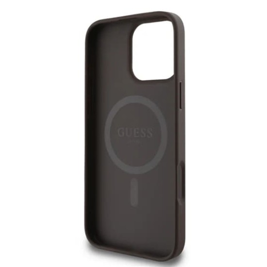 Husa pentru iPhone 16 Pro Max - Guess 4G Ring Classic Logo MagSafe (GUHMP16XG4GFRW) - Brown