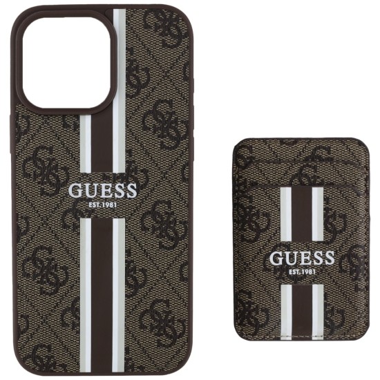 Husa pentru iPhone 16 Pro Max - Guess Cardslot 4G Stripes MagSafe (GUBPHCP16XP4RPSW) - Brown