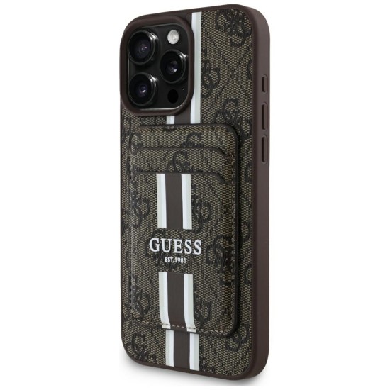 Husa pentru iPhone 16 Pro Max - Guess Cardslot 4G Stripes MagSafe (GUBPHCP16XP4RPSW) - Brown