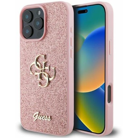 Husa pentru iPhone 16 Pro Max - Guess Glitter Fixed Big 4G (GUHCP16XHG4SGP) - Pink