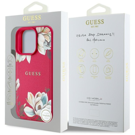 Husa pentru iPhone 16 Pro Max - Guess Grained Flowers MagSafe (GUHMP16XPGNMPLMF) - Fuchsia