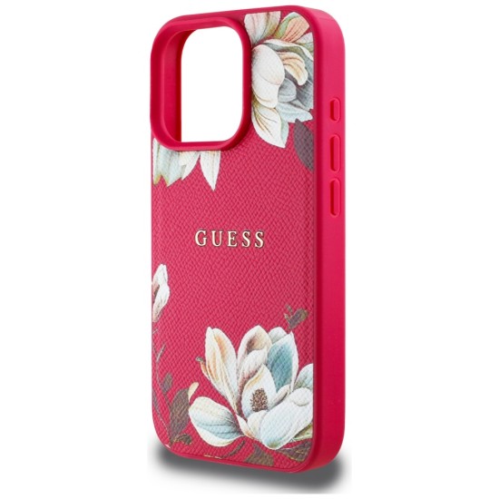 Husa pentru iPhone 16 Pro Max - Guess Grained Flowers MagSafe (GUHMP16XPGNMPLMF) - Fuchsia