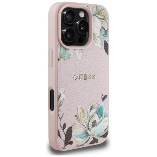 Husa pentru iPhone 16 Pro Max - Guess Grained Flowers MagSafe (GUHMP16XPGNMPLMP) - Pink