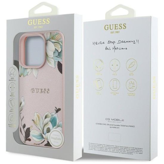 Husa pentru iPhone 16 Pro Max - Guess Grained Flowers MagSafe (GUHMP16XPGNMPLMP) - Pink