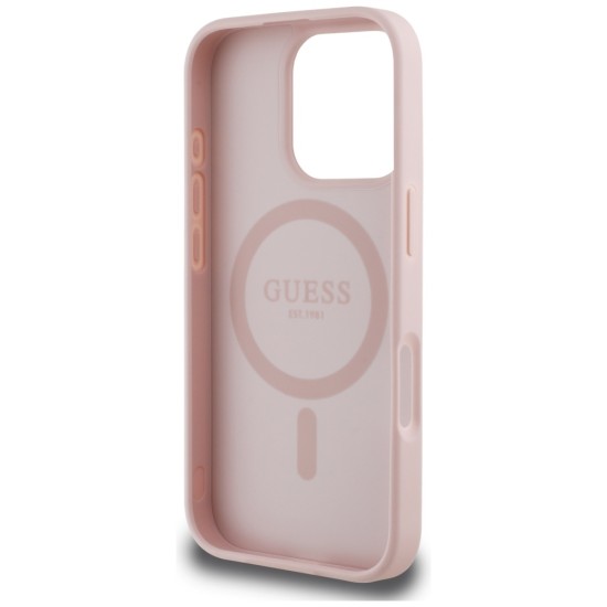 Husa pentru iPhone 16 Pro Max - Guess Grained Flowers MagSafe (GUHMP16XPGNMPLMP) - Pink