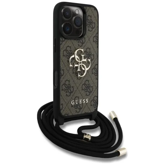 Husa pentru iPhone 16 Pro Max - Guess Hardcase 4G Big Logo with Cord Strap (GUHCP16XP4GMGCRW) - Brown Husa pentru iPhone 16 Pro Max - Guess Hardcase 4G Big Logo with Cord Strap (GUHCP16XP4GMGCRW) - Brown