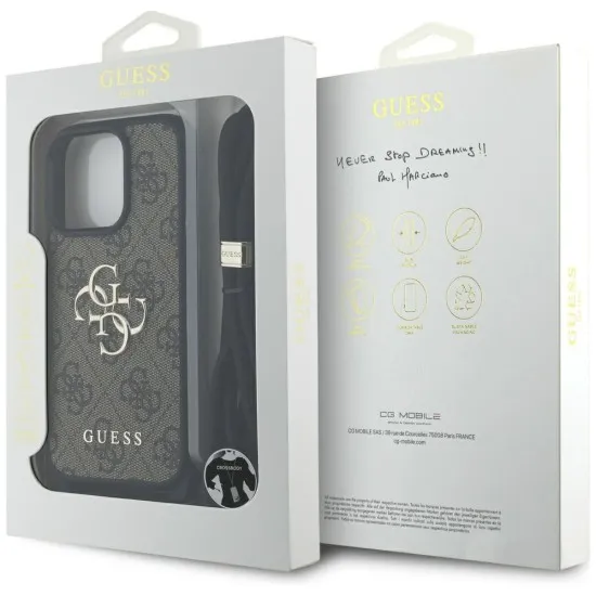 Husa pentru iPhone 16 Pro Max - Guess Hardcase 4G Big Logo with Cord Strap (GUHCP16XP4GMGCRW) - Brown Husa pentru iPhone 16 Pro Max - Guess Hardcase 4G Big Logo with Cord Strap (GUHCP16XP4GMGCRW) - Brown
