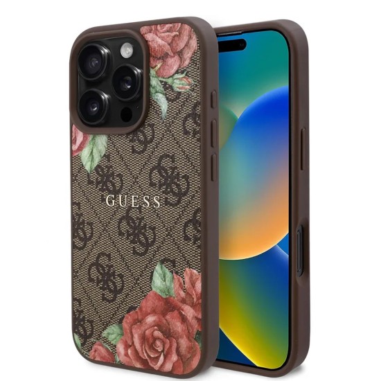 Husa pentru iPhone 16 Pro Max - Guess Hardcase 4G Flower Print MagSafe (GUHMP16XP4ROPEMCW) - Brown