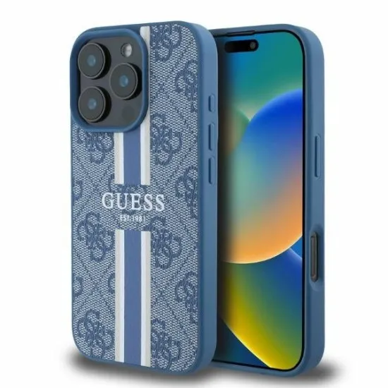 Husa pentru iPhone 16 Pro Max - Guess Hardcase 4G Printed Stripes MagSafe (GUHMP16XP4RPSB) - Blue Husa pentru iPhone 16 Pro Max - Guess Hardcase 4G Printed Stripes MagSafe (GUHMP16XP4RPSB) - Blue