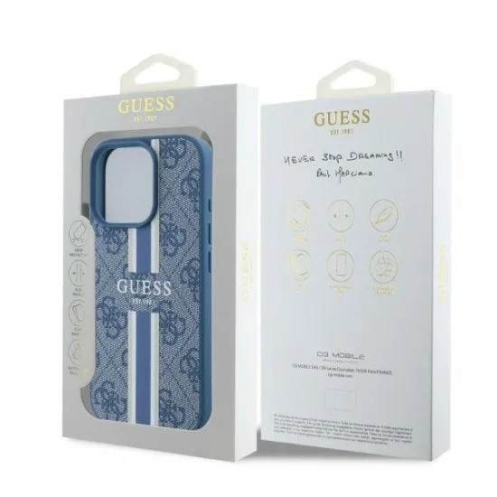 Husa pentru iPhone 16 Pro Max - Guess Hardcase 4G Printed Stripes MagSafe (GUHMP16XP4RPSB) - Blue Husa pentru iPhone 16 Pro Max - Guess Hardcase 4G Printed Stripes MagSafe (GUHMP16XP4RPSB) - Blue