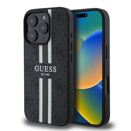 Husa pentru iPhone 16 Pro Max - Guess Hardcase 4G Printed Stripes MagSafe (GUHMP16XP4RPSK) - Black