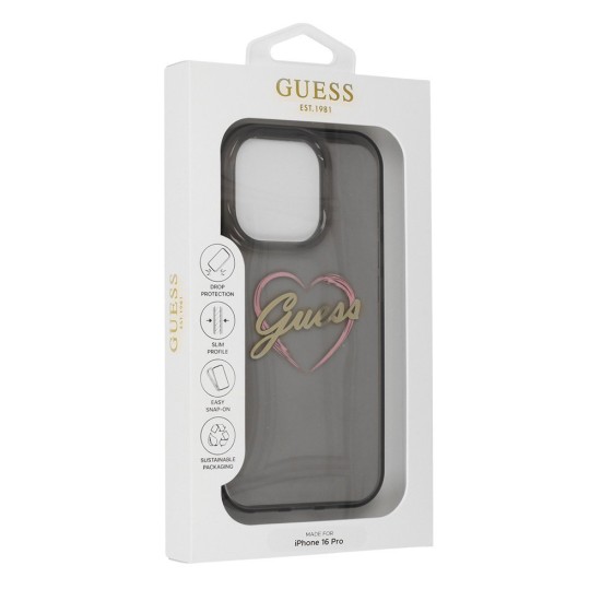 Husa pentru iPhone 16 Pro Max - Guess Hardcase IML Heart (GUHCP16XHCHGSPK) - Black