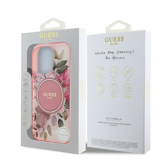 Husa pentru iPhone 16 Pro Max - Guess IML Flower & Tonal Circle MagSafe (GUHMP16XHFWBDCEP) - Pink