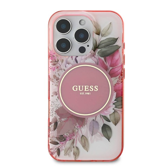 Husa pentru iPhone 16 Pro Max - Guess IML Flower & Tonal Circle MagSafe (GUHMP16XHFWBDCEP) - Pink