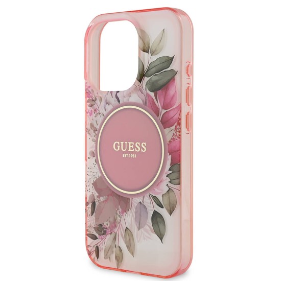 Husa pentru iPhone 16 Pro Max - Guess IML Flower & Tonal Circle MagSafe (GUHMP16XHFWBDCEP) - Pink