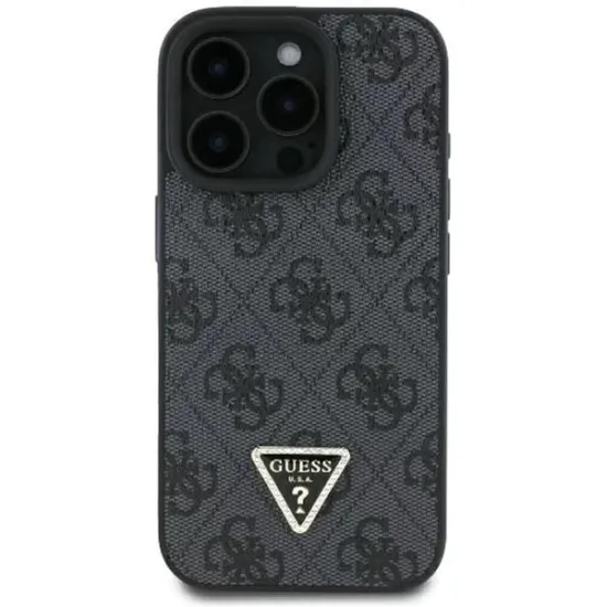 Husa pentru iPhone 16 Pro Max - Guess Leather 4G Triangle Strass (GUHCP16XP4TDPK) - Black Husa pentru iPhone 16 Pro Max - Guess Leather 4G Triangle Strass (GUHCP16XP4TDPK) - Black