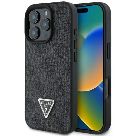 Husa pentru iPhone 16 Pro Max - Guess Leather 4G Triangle Strass (GUHCP16XP4TDPK) - Black Husa pentru iPhone 16 Pro Max - Guess Leather 4G Triangle Strass (GUHCP16XP4TDPK) - Black