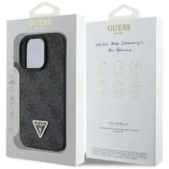 Husa pentru iPhone 16 Pro Max - Guess Leather 4G Triangle Strass (GUHCP16XP4TDPK) - Black Husa pentru iPhone 16 Pro Max - Guess Leather 4G Triangle Strass (GUHCP16XP4TDPK) - Black