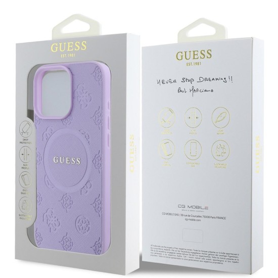 Husa pentru iPhone 16 Pro Max - Guess Saffiano Peony Classic Logo MagSafe (GUHMP16XPSAPSMEU) - Purple