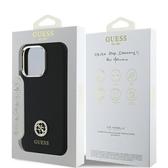 Husa pentru iPhone 16 Pro Max - Guess Silicone Logo Strass 4G (GUHCP16XM4DGPK) - Black