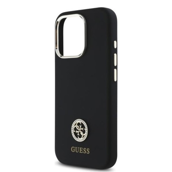 Husa pentru iPhone 16 Pro Max - Guess Silicone Logo Strass 4G (GUHCP16XM4DGPK) - Black