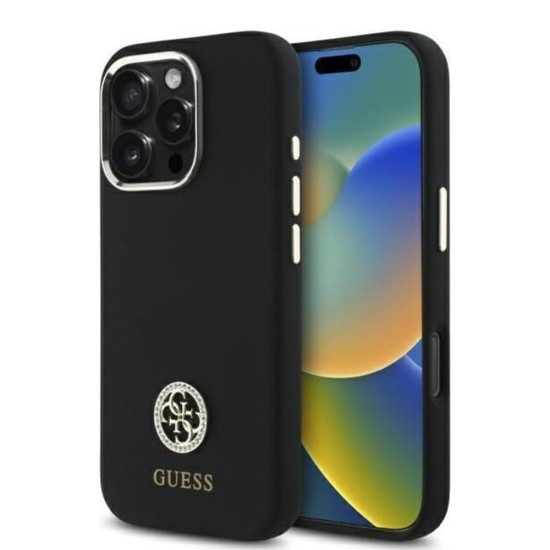 Husa pentru iPhone 16 Pro Max - Guess Silicone Logo Strass 4G (GUHCP16XM4DGPK) - Black