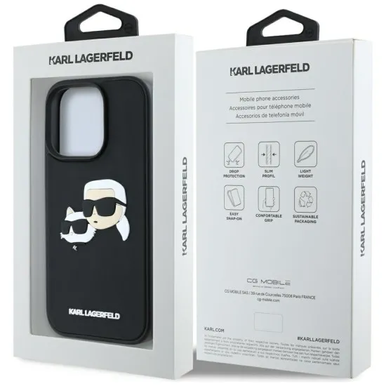 Husa pentru iPhone 16 Pro Max - Karl Lagerfeld 3D Design (KLHCP16XRBCKCHLK) - Rubber Karl&Choupette