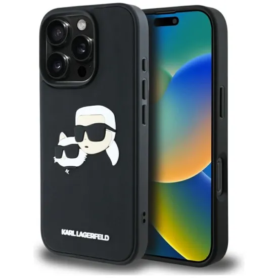 Husa pentru iPhone 16 Pro Max - Karl Lagerfeld 3D Design (KLHCP16XRBCKCHLK) - Rubber Karl&Choupette