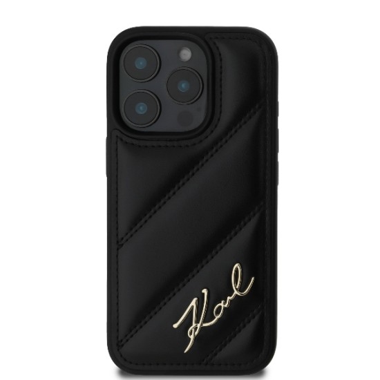 Husa pentru iPhone 16 Pro Max - Karl Lagerfeld Diagonal Quilted Script (KLHCP16XPQDSMGK) - Black