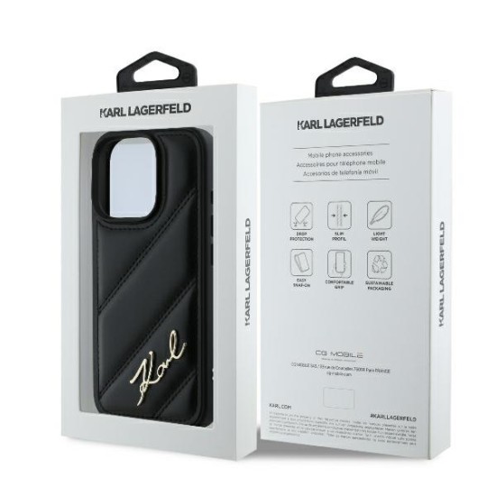 Husa pentru iPhone 16 Pro Max - Karl Lagerfeld Diagonal Quilted Script (KLHCP16XPQDSMGK) - Black