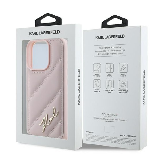 Husa pentru iPhone 16 Pro Max - Karl Lagerfeld Diagonal Quilted Script (KLHCP16XPQDSMGP) - Pink