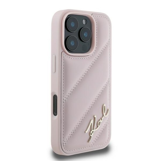 Husa pentru iPhone 16 Pro Max - Karl Lagerfeld Diagonal Quilted Script (KLHCP16XPQDSMGP) - Pink