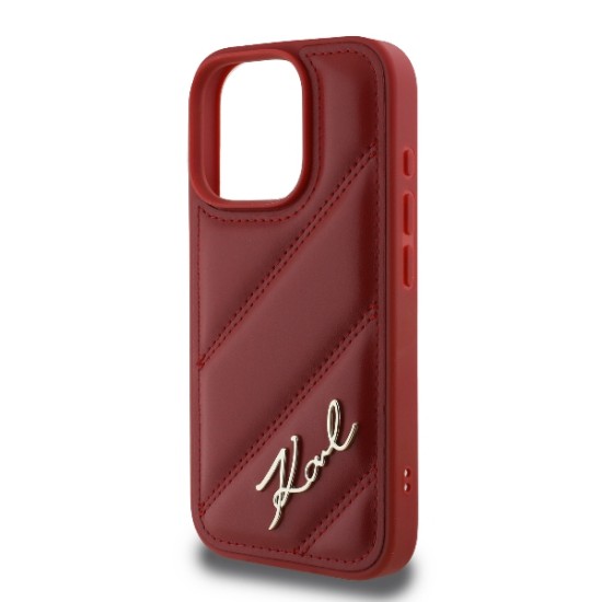 Husa pentru iPhone 16 Pro Max - Karl Lagerfeld Diagonal Quilted Script (KLHCP16XPQDSMGR) - Red