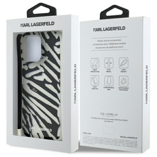 Husa pentru iPhone 16 Pro Max - Karl Lagerfeld IML Luxury (KLHCP16XHZBPKCCK) - Zebra Pattern&Cord