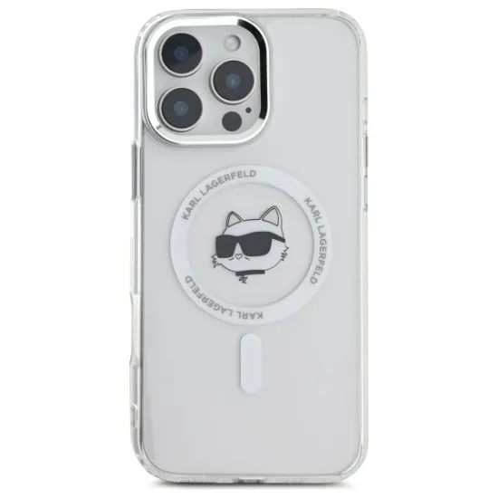 Husa pentru iPhone 16 Pro Max - Karl Lagerfeld IML MagSafe (KLHMP16XHLSCHH) - White Metal Choupette`s Head Husa pentru iPhone 16 Pro Max - Karl Lagerfeld IML MagSafe (KLHMP16XHLSCHH) - White Metal Choupette`s Head