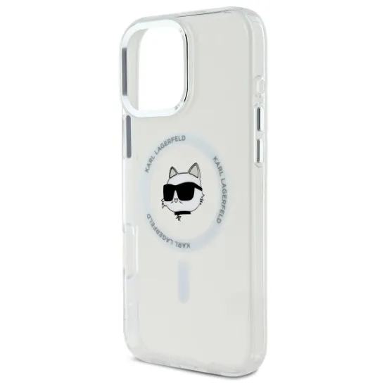 Husa pentru iPhone 16 Pro Max - Karl Lagerfeld IML MagSafe (KLHMP16XHLSCHH) - White Metal Choupette`s Head Husa pentru iPhone 16 Pro Max - Karl Lagerfeld IML MagSafe (KLHMP16XHLSCHH) - White Metal Choupette`s Head