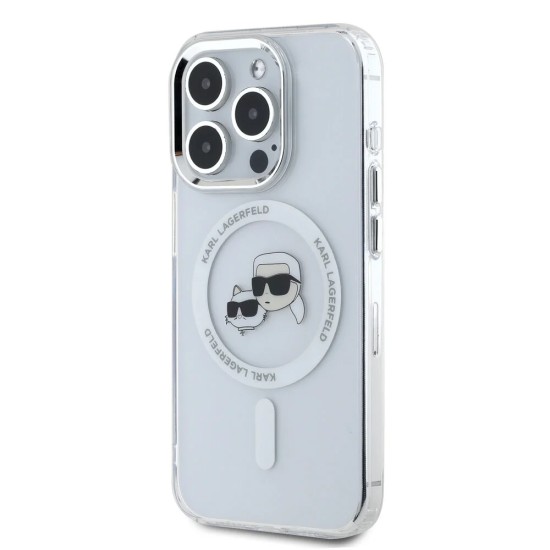 Husa pentru iPhone 16 Pro Max - Karl Lagerfeld IML MagSafe (KLHMP16XHLSKCH) - White Metal Karl&Choupette Head