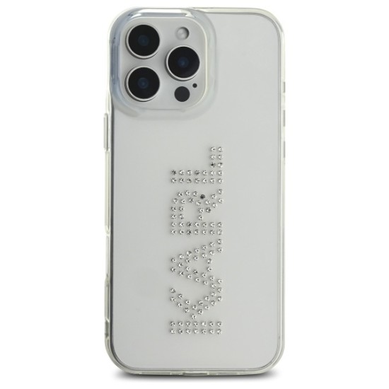 Husa pentru iPhone 16 Pro Max - Karl Lagerfeld IML Rhinestones (KLHCP16XHKLSTDCT) - Transparent Logo