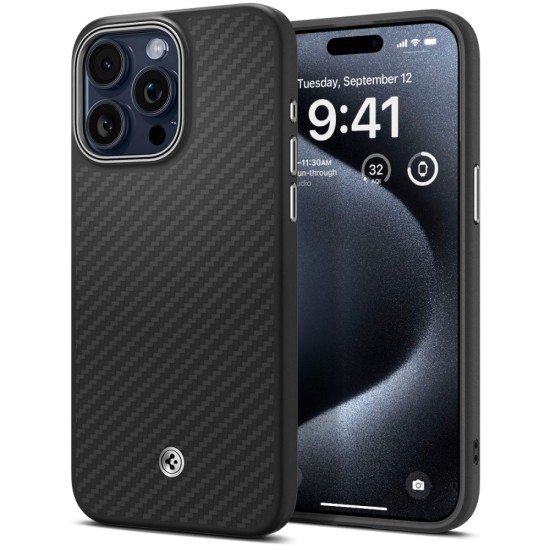 Husa pentru iPhone 16 Pro Max - Spigen Enzo Aramid MagSafe - Black / Silver Husa pentru iPhone 16 Pro Max - Spigen Enzo Aramid MagSafe - Black / Silver