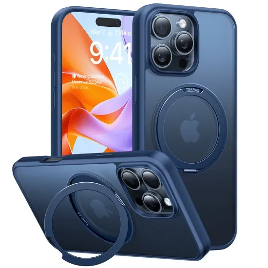 Husa pentru iPhone 16 Pro - Torras Ostand Pro Series - Navy Blue Husa pentru iPhone 16 Pro - Torras Ostand Pro Series - Navy Blue