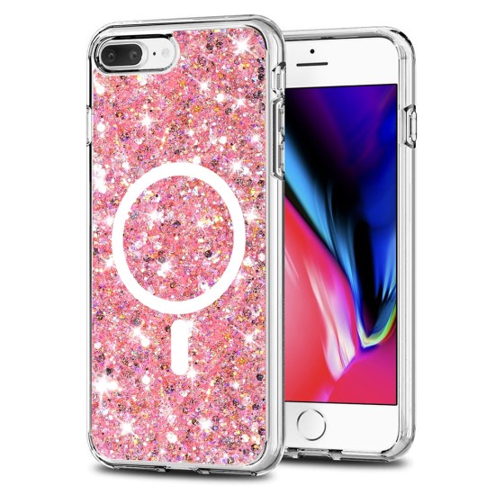 Husa pentru iPhone 7 Plus / 8 Plus - Techsuit Sparkly Glitter MagSafe - Pink