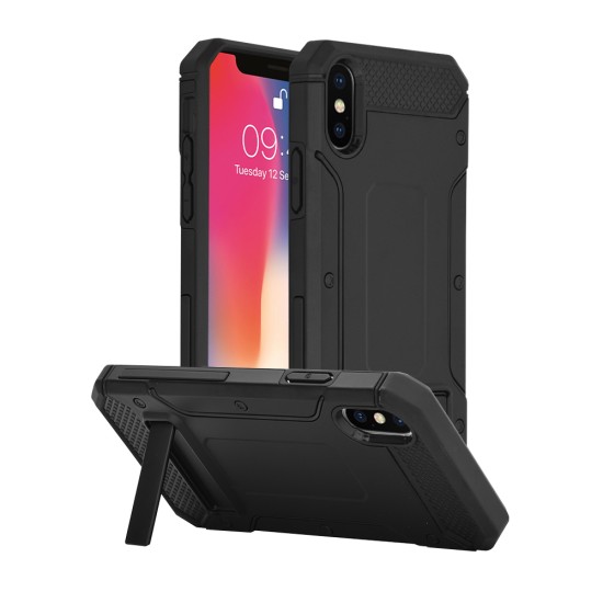 Husa pentru iPhone X, iPhone 10 - Techsuit Hybrid Armor Kickstand - Black