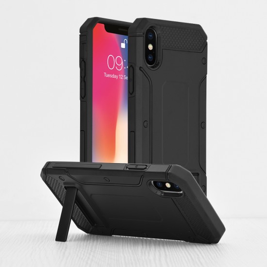 Husa pentru iPhone X, iPhone 10 - Techsuit Hybrid Armor Kickstand - Black