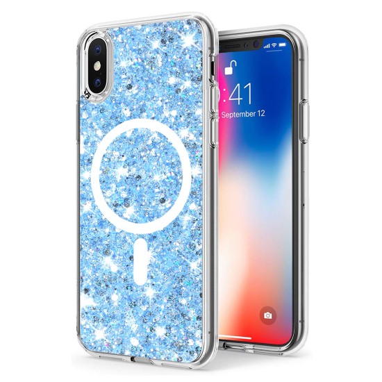 Husa pentru iPhone X / XS - Techsuit Sparkly Glitter MagSafe - Blue