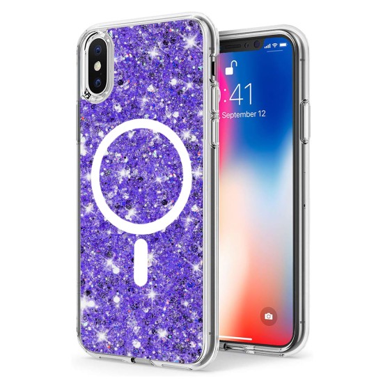 Husa pentru iPhone X / XS - Techsuit Sparkly Glitter MagSafe - Purple